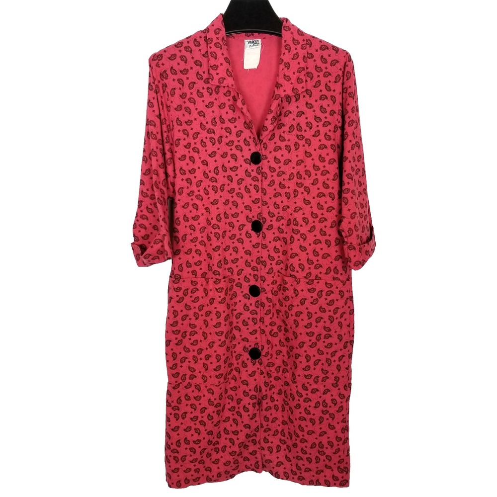 VTG‎ OOPS California Women Satin Button Up Dress Sz 8  Paisley Cotton Paisley